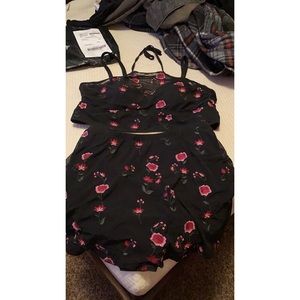 Black mesh floral swim suit